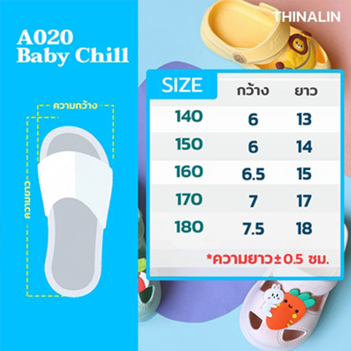 A020 Baby Chill รองเท้าลำลองพื้นยางกันลื่นติดหัวการ์ตูน