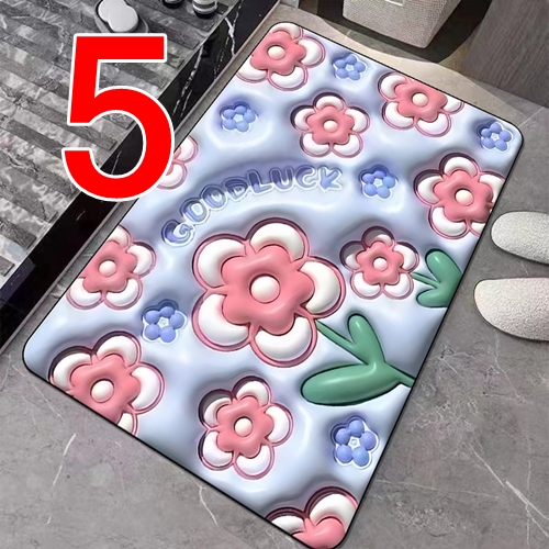 F078 ผ้าเช็ดเท้าซับน้ำนาโนลายดอกไม้ 3D