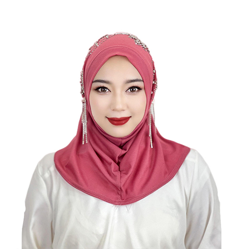 F092 ผ้าคลุมศรีษะสาวมุสลิมแต่งประดับสวยหรูผ้ายืดนุ่มนิ่มเบาสบาย